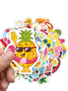 50Pcs Cute Cartoon Summer Tropical Beach Stickers, Waterproof Vinyl Holiday Seasonal Bulk Decals For Water Bottle, Laptop, Phone, Luggage & Notebook DIY Decor - Multicolor - View 1