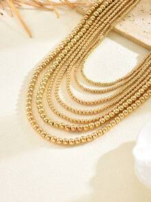 7pcs Minimalist Versatile Gold Beaded Necklace Set, Multi-Layer Layering Choker Necklace For Women, Suitable For Banquet And Commute - Gold - View 3