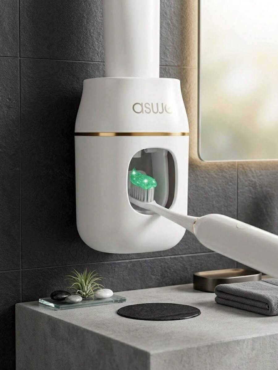 1pc Automatic Toothpaste Squeezer, Wall-Mounted Toothpaste Dispenser, No-Drill Plastic Toothpaste Dispenser, Bathroom Accessory