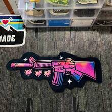 1件裝現代創意卡通趣味INS風粉色愛心M4A1步槍造型不規則裝飾地毯，適用浴室、廚房、玄關、走廊、床邊、客廳、臥室，四季通用機洗柔軟地墊，美學家居裝飾 - 彩色 - 查看 7