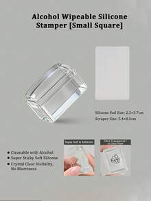 Square Transparent Silicone Nail Stamp Set, High Transparency, Alcohol-Wipeable, Suitable For Large Steel Plates. Includes A Rectangular Gel Nail Stamp, A Scraper, And A Replacement Silicone Stamp Head. - Clear - View 7