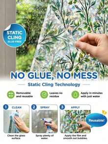 Colorful Static Cling Window Film 3D Vine Leaf Privacy Sticker For Home And Office Glass Doors - Green Leaf Crescent - View 5