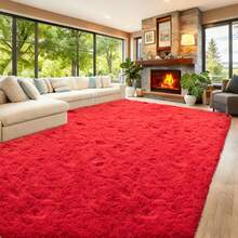 WISH TREE 8x10 Area Rugs For Living Room, Fluffy Shaggy Rug Soft Carpets, Big Rugs For Bedroom Home Decor Aesthetic Red - Red - View 4