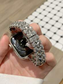 MAPUCE 1件裝高級Y型水鑽金屬錶帶，相容於Apple Watch 38/40/41/42/44/45/46/49mm，適用於Apple Watch Series Ultra/SE/11/10/9/8/7/6/5/4/3/2/1，長度可調，操作簡單方便，時尚小配件女款錶帶（僅含錶帶，不含手錶） - 銀色 - 查看 3