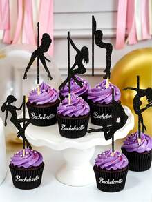 24/12/1pc Glitter Male Muscle Silhouette Bachelor Party Cupcake Toppers, Black & Gold Cake Decoration Picks, Suitable For Bachelor Party/Groom's Pre-Wedding Party/Bridal Shower/Birthday Wedding/Home Kitchen Dessert Table Party Supplies Decoration - Singles Party Cake Insert - View 2