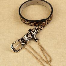 APLCSEY Cinturón de cadena de mujer con estampado de leopardo de PU, de moda, esencial para fiestas y citas, adecuado para uso diario. - estampado de leopardo - Ver 5