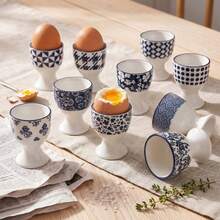 2pcs Egg Cups, Egg Holders, Blue And White Porcelain Print Style Egg Holders For Daily Meals, Suitable For Breakfast, Family Dining, Gifts, Parties And Gatherings - Blue and White French Flowers - View 2