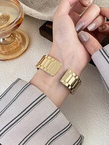 1pc Barrel-Shaped Exquisite Women's High-End Black Steel Band Quartz Movement Wristwatch - Gold - View 6
