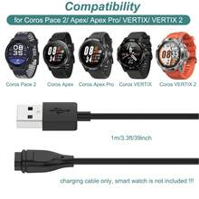 1 pieza Cable de carga compatible con COROS Pace 3/Pace 2/Apex 2 Pro/Apex 2/Apex/Vertix 2/Vertix Reloj deportivo inteligente Cable de carga de repuesto Interfaz USB - Ver 2