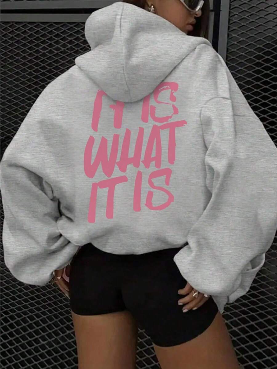 Sudadera con capucha de mujer de moda para otoño/invierno, forro polar suave y cómodo, diseño de estampado universitario, vibrante y juvenil, adecuado para correr, casual, y otras oca - Gris - Ver 1