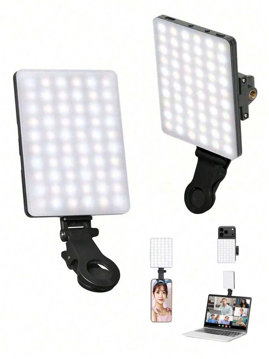 1 pieza Luz de Relleno LED de Alta Potencia Recargable con Clip, Diseño de Clip Delantero y Trasero, 3 Modos de Iluminación Ajustables, Adecuada para Smartphones, Android, Laptops, Maquillaje, Selfie, Vlog, Adecuada para Selfie y Transmisión en Vivo, Luz de Selfie Portátil, Capacidad de Batería: 2000mAh - Multicolor - Ver 1