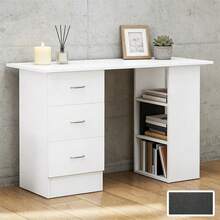 120CM Computer Desk Writing PC Table Workstation Laptop W/ 3 Shelf & Drawers UK - White - View 1