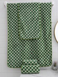 Green Bath Towels For Bathroom Set Of 4 - Cute Checkered Bathroom Towels Hand Towel For Kitchen Decor, Lightweight For Bath Face Body - Green - View 2