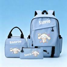 Miniso 三麗鷗 Cinnamoroll 3件組背包套裝，可愛印花休閒學生書包組合，含托特包與鉛筆袋 - 藍色 - 查看 4