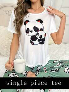 1 buah Kaos Piyama Lengan Pendek Motif Kartun Putih untuk Wanita - Putih - View 6