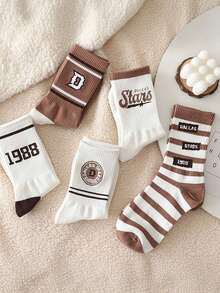 4 Pairs Random Socks, Suitable For Female Students In Spring And Autumn, Fashionable Korean-Style Knee-High Socks, Athletic American-Style Knee-High Socks, Comfortable For Daily Wear - Multicolor - View 3