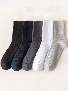1/3/5 Pairs Men's Mid-Calf Socks, Solid Color Japanese Style Casual Business Socks, Breathable And Sweat-Absorbent For Work And Commuting, Spring/Summer/Autumn/Winter - Multicolor - View 2