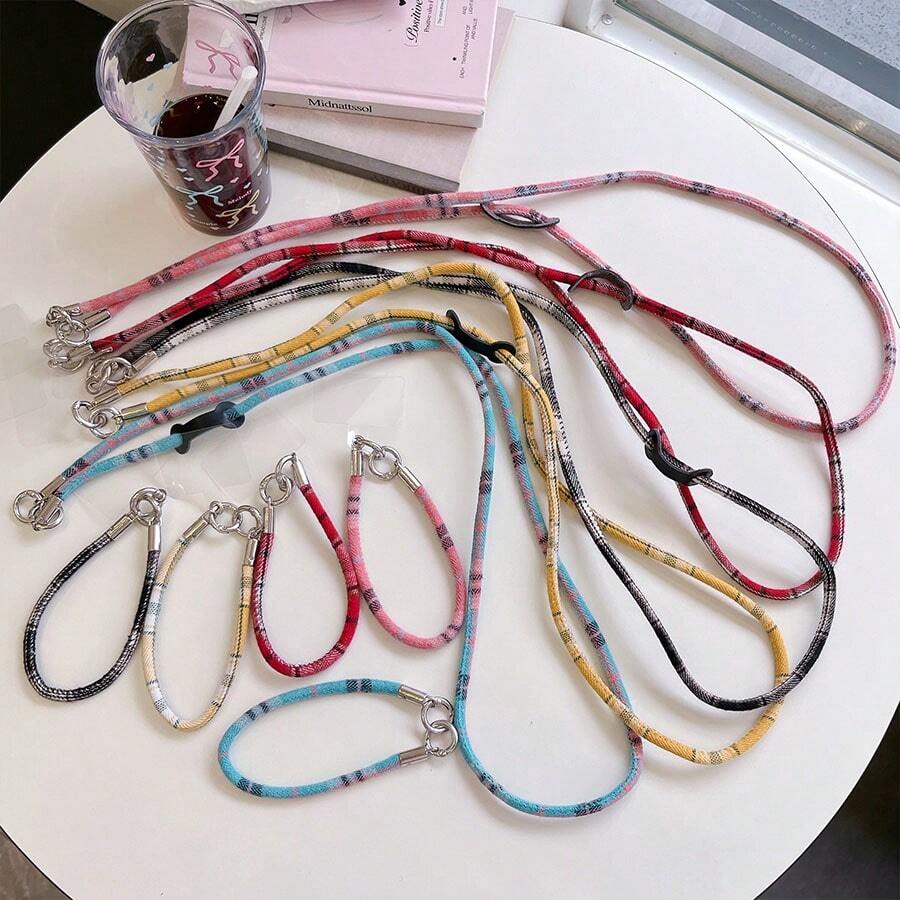 1pc,Vintage Plaid Thin Fabric Phone Wrist Lanyard, Color Block Check Anti-Lost Strap For Phone & Key Bag Accessory - Multicolor - View 1