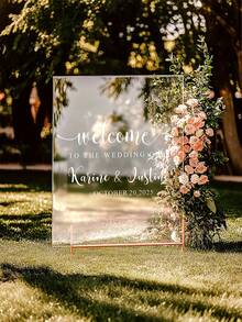 1pc - Personalized Wedding Mirror Sticker, Customized Wedding Couple Names, Date, Welcome Sign Sticker For Our Wedding Entrance, Suitable For Various Material Surfaces Like Mirror, Acrylic, Car, Etc., Easily Removable. Wedding Guest Directional Sticker, Personalized Birthday Mirror Sticker, Birthday Party Welcome Sign Sticker, Floor Mirror Sticker - Multicolor - View 4