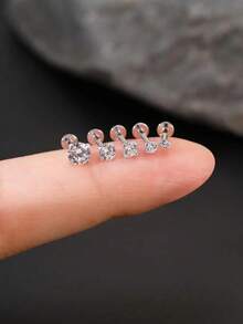 1pc 0.3ct Moissanite 925 Sterling Silver 18K Gold Plated Flat Back Cartilage Spiral Ear Stud Bridal Jewelry Daily Wear Wedding - Silver - View 9