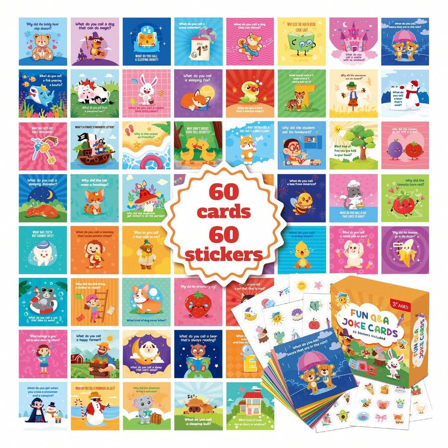 60PCS Lunchbox Sticky Note Joke Cards, Q&A Lunchbox Cards, Double-Sided Card,Lunchbox Double-Sided Inspirational Card Sticky Notes, Party Mini Sticky Note Postcards - Multicolor - View 1