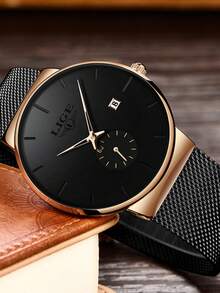 LIGE Simple Casual Men's Watch With Stainless Steel Mesh Strap Casual Fashion Men's Business Watch Waterproof Calendar Watch - Black - View 4