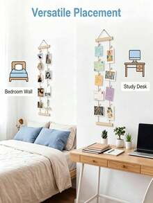 1 Set Wooden Photo Hanging Rope With 3D Clips, Multi-Photo Display Rack, Customizable Length, Space-Saving, Suitable For Dorm, Bedroom, Closet And Wall Hanging Decoration, Home Decor, Decorative Ornament - Multiple Colors - View 4
