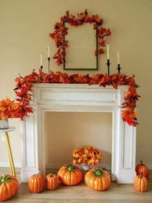 1pc Autumn Wreath, 5.9ft Artificial Maple Leaf Autumn Garland, Artificial Hanging Leaves, Suitable For Fireplace, Tabletop Decor, Home Front Door, Outdoor Indoor Thanksgiving Autumn Decoration - Multicolor - View 3