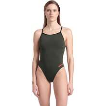 Arena Performance Women's Team Solid Lace Back Swimsuit One Piece Bathing Suit Variant 28 - Dark Sage/Black - View 1