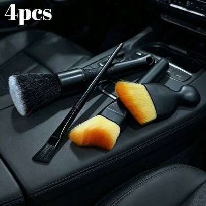 4pcs Car Cleaning Brush Set: Long And Short Brushes For Car Interior Cleaning, Air Vent Cleaning Brush, Soft Bristle Car Wash Brush And Gap Dusting Brush