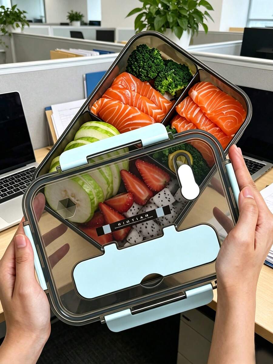 PP Microwave- Outdoor Picnic Portable Sealed Lunch Box, Luxury Black Transparent 3-Compartment Bento Box With Snap Lock Leak-Proof Portion Control Lunch Box For Office Workers