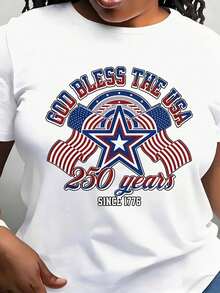 T-shirt vintage da donna a maniche corte, con design per il 250° anniversario degli Stati Uniti dal 1776. Casual e versatile, perfetta per tutto l'anno, ideale da indossare tutti i giorni o come regalo. - Bianco - Visualizzare 1