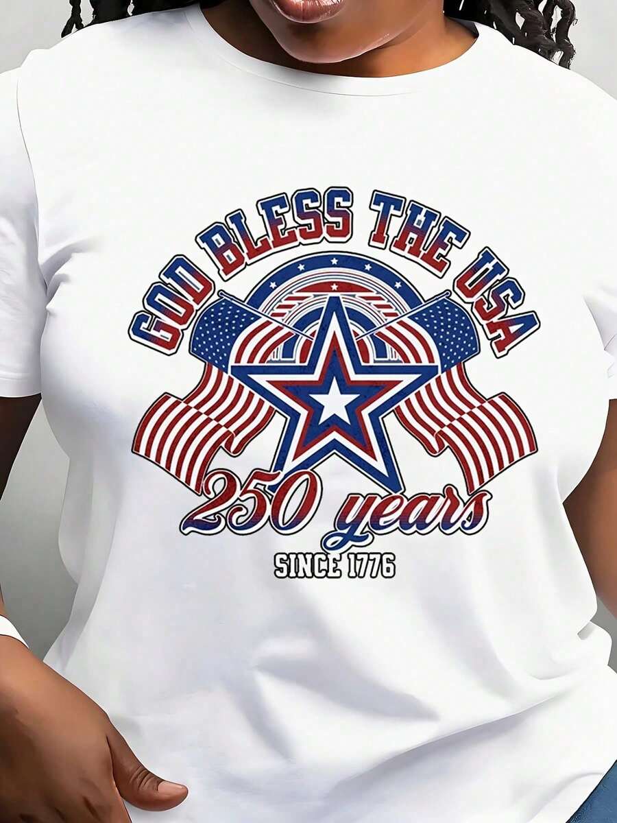 T-shirt vintage da donna a maniche corte, con design per il 250° anniversario degli Stati Uniti dal 1776. Casual e versatile, perfetta per tutto l'anno, ideale da indossare tutti i giorni o come regalo. - Bianco - Visualizzare 1