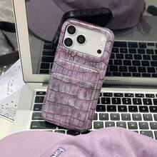 紫色鱷魚紋 PU 皮革手機殼 卡夾設計 多功能 防摔 通勤適用 相容 iPhone 17 Pro Max 16 Pro Max 15 Pro Max - 紫色 - 查看 1