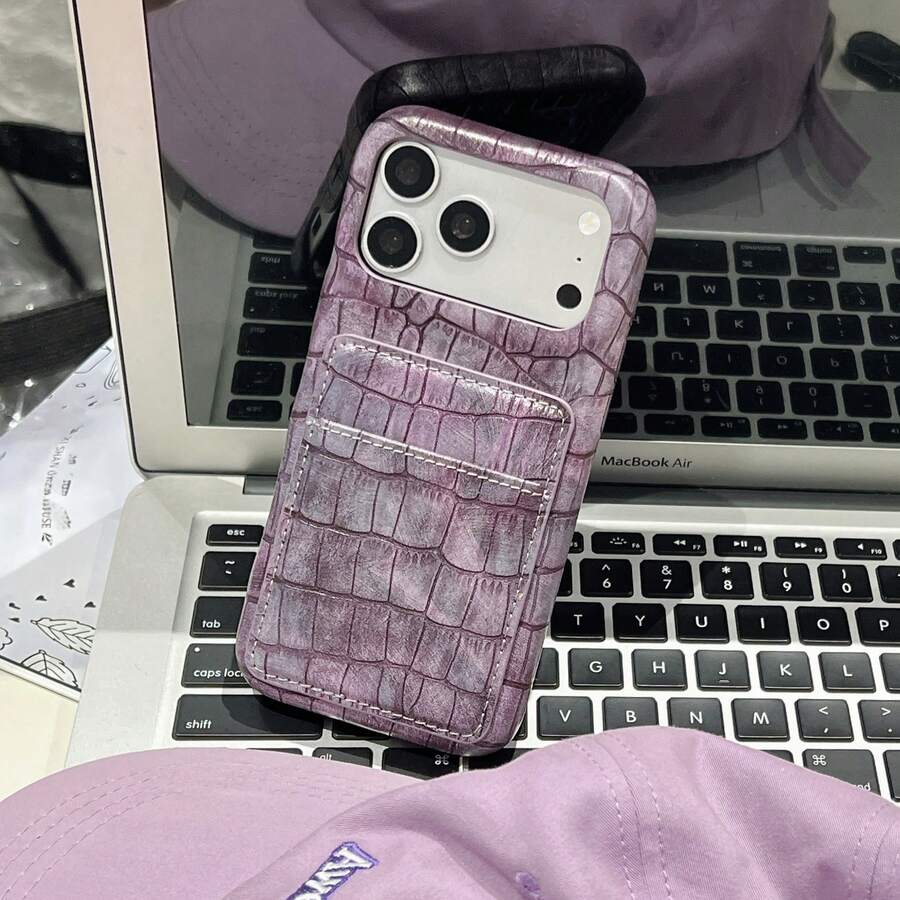 紫色鱷魚紋 PU 皮革手機殼 卡夾設計 多功能 防摔 通勤適用 相容 iPhone 17 Pro Max 16 Pro Max 15 Pro Max - 紫色 - 查看 1