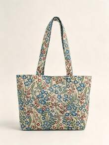 Large Capacity Shoulder Tote Bag, Unique Floral Print, Zipper Closure, Suitable For Office, Commuting And Casual Daily Use - Multicolor - View 9
