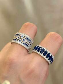 1pc Vintage Blue Stone Mid Finger Ring, High-End Stackable Design - Silver - View 1