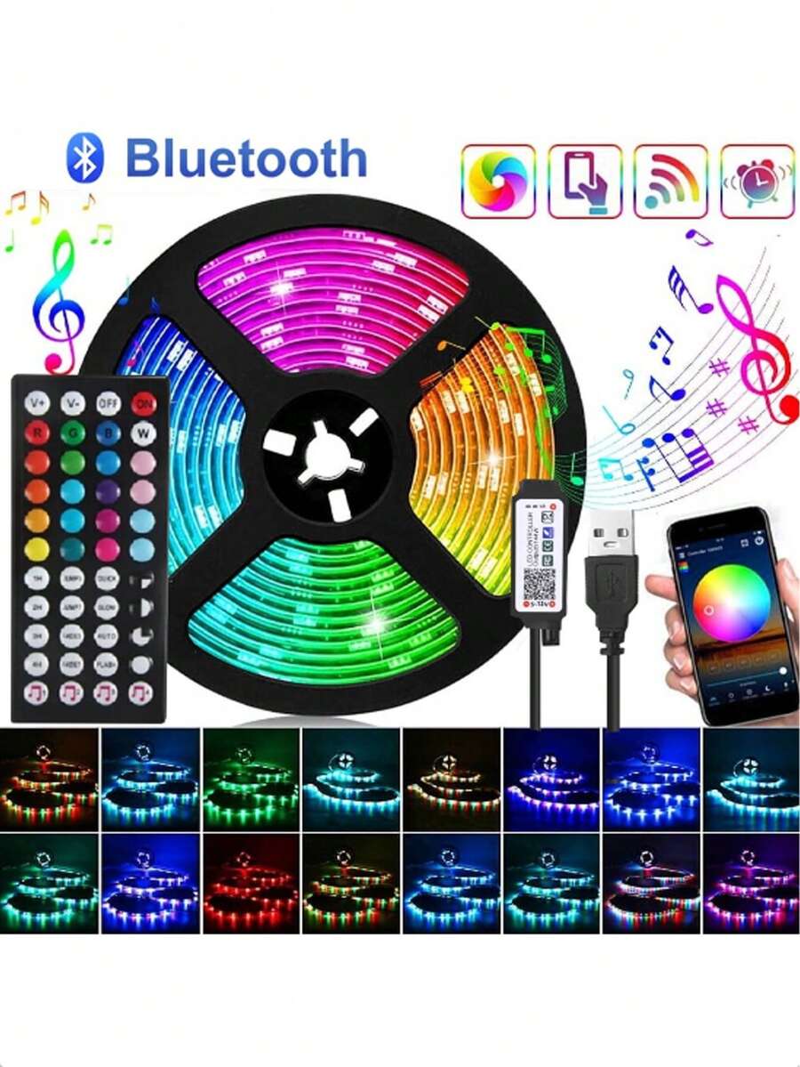 1-30m 5V Multicolor RGB LED Strip Light, 16 LEDs/M, Smart App Control, Suitable For Wedding Party, Christmas Decoration, Home Living Room Bedroom Lighting