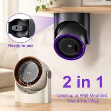 5-Speed 0-100 Adjustable Wall-Mounted & Desktop 2-In-1 Electric Fan, 1200mAh Portable Quiet Design, Digital Display Rechargeable USB Fan, 180° Rotating Head, Portable Small Fan Suitable For Office, Bedroom, Home, Kitchen, Travel, Camping - 1 Pc - View 4