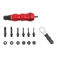 Red Color Professional Rivet Nut Adapter Set -Molybdenum Steel Construction With Six Interchangeable Mouthpieces - Red - View 2