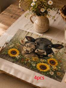 1pc Country Farm Sunflower Cow Table Runner, Pastoral Style, Spring/Summer Home Kitchen Decor, 1pc Table Runner, 4pcs Placemats, 1pc Pillow Case, Table Runner & Placemat Set, Multiple Product Combinations Available, Home Decor Indoor/Outdoor Party Supplies, Room Decor. Suitable For Spring/Summer Home Kitchen Decor And Party Decor - Multicolor - View 17