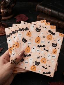 32pcs Halloween Napkins Ghost Witch Bat Design Halloween Party Decoration Kitchen Dining Table Party Set Theme Party Indoor Home Decor - Multicolor - View 6