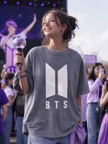 100% Cotton Men's And Women's Universal Style Vintage Washed T-Shirt  Retro World Tour 2026 Concert K-Pop Bangtan Fan Gift - 灰色 - 查看 3