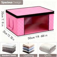 2pcs Oversized Foldable Organizer With Window Opening And Visual Durable Folding Clothes Organizer With Zipper And Lid And Reinforced Handle For Bedding, Blankets, Pillows And Clothing, Under-Bed Storage - Pink - View 4