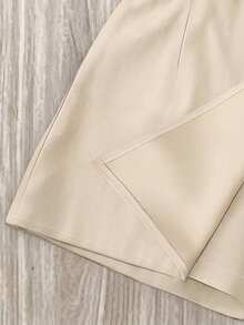 Women's Autumn Outfit, Spring/Autumn 2 Pieces Set, Black Top With Ruffle Sleeves + Apricot Skort With Diagonal Texture, Elegant Mature Style Summer - Black - View 8