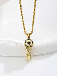 1pc Men's Simple Fashionable Popular Football Pendant Twisted Chain Stainless Steel Necklace, Suitable For Men And Football Enthusiasts, Can Be Used As Jewelry Gift For Daily Sports Wear - Football - View 3