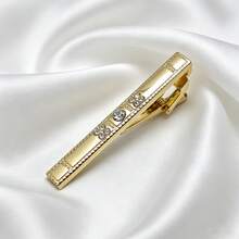 New Gold Alloy Rhinestone Inlaid Tie Clip, Classic Minimalist Men's Formal Tie Clip - Gold - View 4