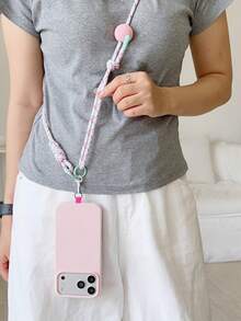 Macaron Color Block Ball Braided Lanyard Universal Phone Case Bag Water Bottle Key Portable Cute Pendant - Multicolor - View 7