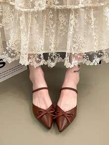 Women's Fashion Pointed Toe Plus Size Bow Knot Spring/Autumn Two-Way Wear Slingback Comfortable Slingback High Heel Pumps - Brown - View 7