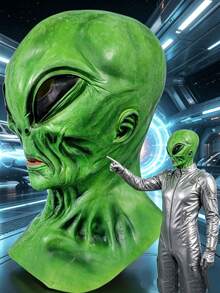 1pc Green Alien Latex Head Mask, Halloween Cosplay Party Costume Prop - Multicolor - View 1